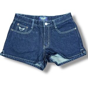 Y2K Angels Denim Shorts Juniors Sz 9 Dark Wash Mid‎ Rise Vintage Cut Off 2000s